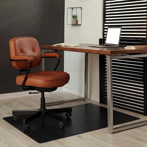 Image of Leinuosen 36 inch x 48 inch Office Bamboo Chairmat for Carpet Floor Mat Highly Premium Quality Anti-Slip Office & Home Floor Protector Low Pile Carpet Chair Mat, 5mm Thick(Without Lip, Black)