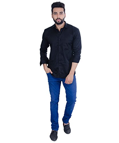 Image of Fifth Anfold Men's Pure Cotton Solid Color Mandarin Collar Full Sleeve Casual Wear Shirt, Office Wear for Men