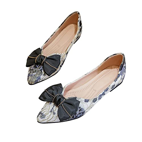 SAILING LU Bow-Knot Ballet Flats for Women Pointy Toe Sequins Dressy Shoes Womens Comfortable Slip on Loafers Light Weight