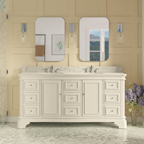 Kitchen Bath Collection Katherine 72-inch Double Bathroom Vanity (Carrara/White): Includes White Cabinet with Authentic Italian Carrara Marble Countertop and White Ceramic Sinks Kitchen Bath Collection Katherine 72-inch Double Bathroom Vanity (Carrara/White): Includes White Cabinet with Authentic Italian Carrara Marble Countertop and White Ceramic Sinks