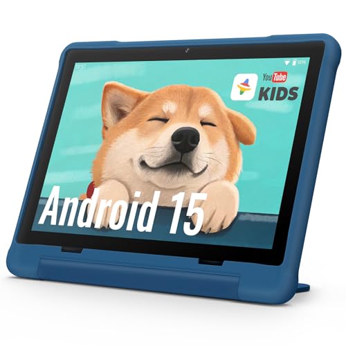 Kids Tablet, 2025 Android 15 Tablet for Kids Age 3+, 8GB+64GB, Expandable to 512GB, 10" Touch Screen with Case, WiFi 6, BT5, Pre-Installed Parental Controls, Kids Space, Family Link (Blue)