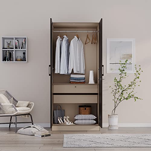 Image of Wakefit Wardrobe | 1 Year Warranty | Engineered Wood Almirah, Cupboard for Clothes Storage | 2 Door, 1 Shelf, 2 Drawers, 1 Hanging Space | Cashmere Plus - Frappe-Wyoming Maple