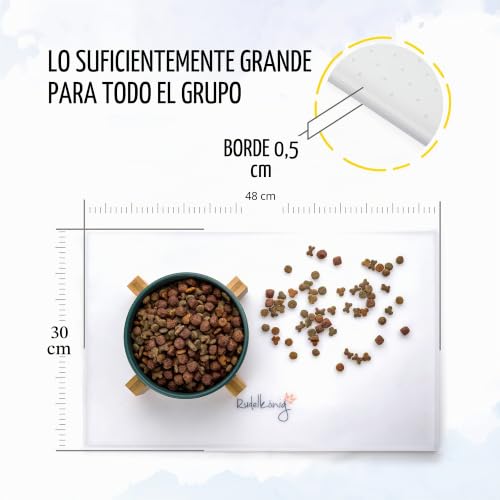 Miniatura 4 de Rudelkönig Alfombra Comedero Perro Y Gato - 48 X 30 Cm - Antideslizante Y Impermeable - Alfombra Bebedero Perro De Silicona Con Borde Elevado