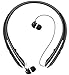 Bluetooth Retractable Headphones, Wireless Earbuds Neckband Headset Sports Noise Cancelling Stereo Earphones with Mic (12 Hrs Playtime, Call Vibrate Alert, Black)