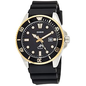 Casio Relógio masculino de quartzo de aço inoxidável inspirado em mergulhador com pulseira de resina, ouro, 25,6 (modelo: MDV106G-1AV)