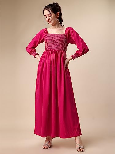 Image of Sheetal Associates Women's Casual Square Neck Crepe Solid Fit & Flare Full Length Dress