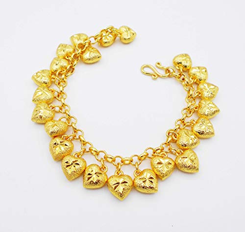 Lovely Heart Hanging Bracelet 22K 23K 24K Thai Baht Gold Plated Bangle 7 Inch Jewelry For Her #TOP1
