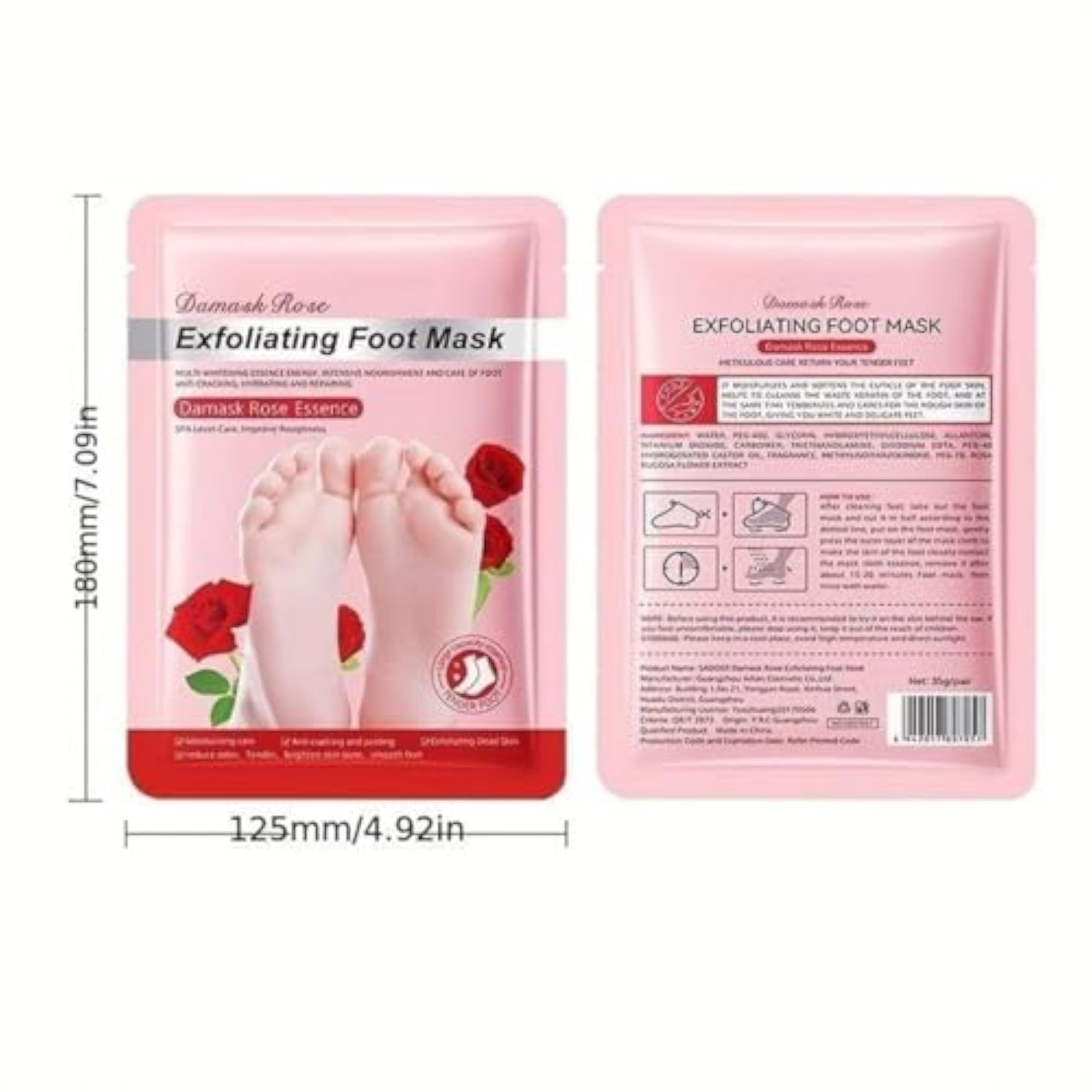 Natural Rose Foot Peeling Mask Booties for Dead Skin Removal