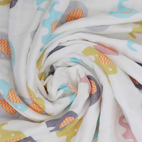 Image of Kassy Pop Printed 6 Layer Bamboo Muslin Blanket Cum Swaddling Towel for Baby, Toddlers | 70% Bamboo, 30% Cotton | AC Quilt, Multi-Purpose Blanket | 110cm x 110cm (Elephant Print)