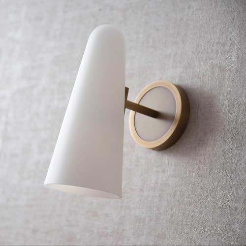 Image of Bianco Solid Brass Wall Sconce, Antique Finish with Milky White Frosted Glass Shade, Dimmable E26 Wall Lamp for Bedroom Living Room Bathroom Vanity, Handmade Vintage Lighting Fixture