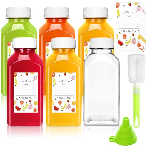 Leaflai 8oz Plastic Juice Bottles with Caps, 6 Pack