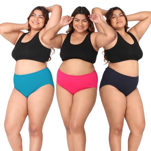 Image of Adira | 3XL to 10XL Cotton Panties for Women Plus Size | High Waist Panty with Full Coverage | Inside Elastic - No Elastic Exposure to Skin | Plus Size | Pack of 3