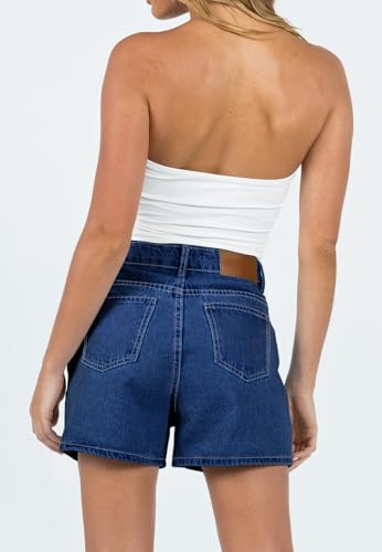 Image of onlypuff Women Denim Shorts Ripped Mid Waisted Jean Shorts with Pockets