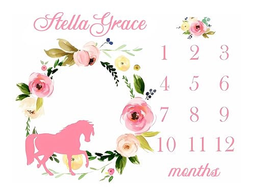 Image of OLIVE OLIVIA Personalized Gifts for Baby with Customized Name, Monthly Milestone Blanket Girl Boy, Growth Chart Blanket, Perfect Custom Pentagram Frame,60''x80''