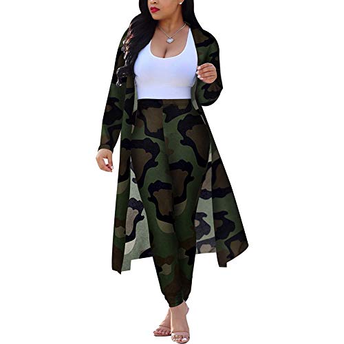 Image of Womens Fashion Printed Long Cardigans 2 Piece Outfits,Long Sleeve Coat and Trousers Set