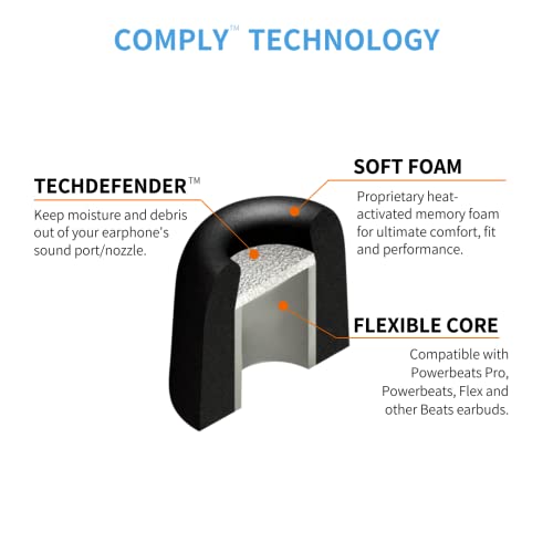 Comply Sport Pro Premium Memory Foam Replacement Earbud Tips For Beats Powerbeats Pro, Powerbeats, Flex Earphones - Noise Reducing, Comfortable, Secure Fit (Medium, 3 Pairs) #TOP3