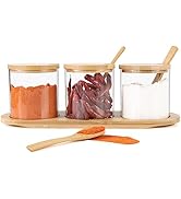 Czemo Gewürzgläser 3x300ML Gewürzdosen Glas Gewürzstreuer Set mit Löffel Deckel Paletten Gewürz G...