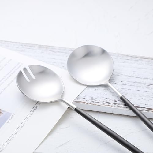 Zerophilo Salad Servers,Spoon and Fork Set 11.41 inch,18/10 Stainless Steel Salad Serving Titanium Plating (black silver) by Zerophilo - Used condition - Image 6