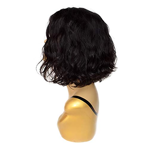 Wigenius Body Wave Short Curly Human Hair Wigs For Black Women, L-Part Lace Front Wig, Unprocessed Brazilian Virgin Human Hair Wigs(10Inch, Black) #TOP6