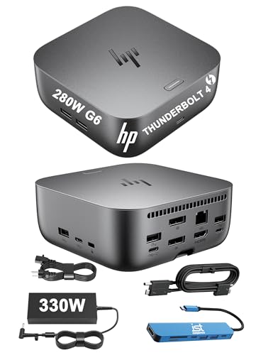 Image of HP Thunderbolt 4 Ultra 280W G6 Dock (AW5M5UT), 13-in-1 USB-C Docking Station with Max 280W Charging Gaming, Creator, Workstation Laptop, 4X 4K Displays, 3-Yr Warranty, RJ45, HDMI, DP w /IST HUB