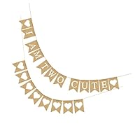 VICASKY 2pcs Birthday Party Flag Age Two Decorative Hanging Garland Birthday Bunting Flag Bunting Banner