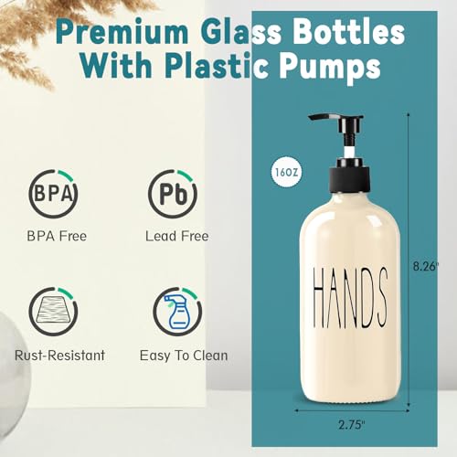 Image of COHOSEGE Glass Soap Dispenser Set 2 Pack,16 Oz Dish Soap Dispenser for Kitchen Sink,Beige Kitchen Accessories and Kitchen Decor,Beige Decorations and Kitchen Utensils for Kitchen