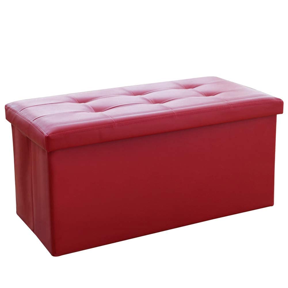 Banc pouf de rangement pliable rouge 76x38x38cm en cuir pour salon