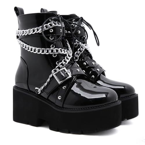 Bottines talons hauts à fond épais et chaîne pour un confort stable