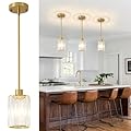 GZJunYo Crystal Pendant Lights, 3 Pack Brushed Gold Pendant Lights for Kitchen Island, Modern Mini Crystal Hanging Light Fixtures for Kitchen, Dining Room, Hallway, Foyer, Entryways