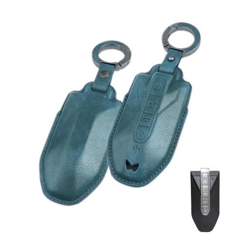 Image of Keyzone Vintage Leather Key Cover for Mahindra XUV 7XO, BE 6, XEV 9E, XEV 9S, BE 6 Formula E Edition, BE 6 FE (6-Button Smart Key) (Blue)