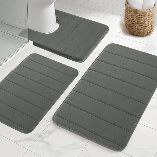 NAKIHOUSE Badematte Set 3-teilig aus Memory Foam, rutschfest & Saugfähig,...