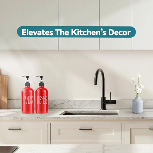 Image of COHOSEGE Glass Soap Dispenser Set 2 Pack,16 Oz Dish Soap Dispenser for Kitchen Sink,Red Kitchen Accessories and Kitchen Decor,Red Decorations and Kitchen Utensils for Kitchen