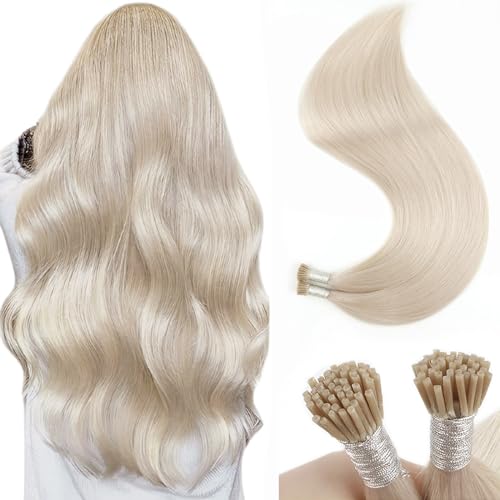Sixstarhair Blonde I Tip Hair Extensions Pre Bonded Real Human Hair 50G/Pack White Blonde Keratin Hair Extensions Human Hair 50 Strands Remy Cold Fusion Itip Human Hair Extensions 22inch