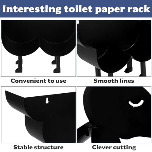 Lustig Toilettenpapierhalter Hunde, Metall Toilettenrollenhalter, Toilettenpapier Aufbewahrung Klopapier Aufbewahrung Wand Schwarz, WC Rollenhalter für Küche Badezimmer Klorollenaufbewahrung Deko