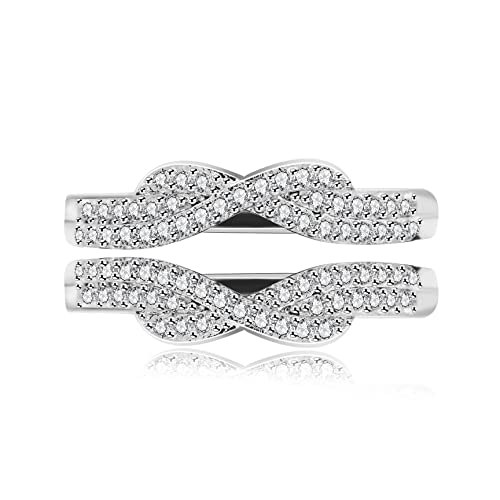 Uloveido Anillo de plata de ley 925 CZ pavimentado infinito guardia reforzador para boda compromiso aniversario anillos mujeres Y2188, Metal, circonita