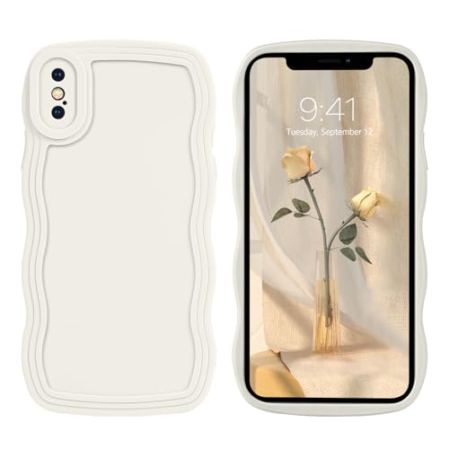 DOMAVER Case for iPhone X, iPhone XS Case with Cute Curly Wave 5.8 inch, Soft TPU Silicone Slim Fit Shockproof Phone Case for Girls Women Men, Full Body Protective iPhone X/XS Cover, White