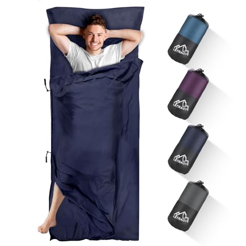 Sleeping-Bag-Liner-Travel-Sheets-Camping Adult Sleep Sack with 2 Way Zipper Lightweight and Portable Ideal for Backpacking Hostels and Camping
