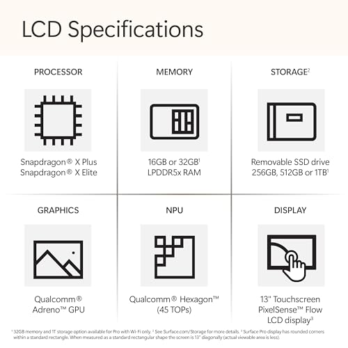 Image of Microsoft Surface Pro 2-in-1 Laptop /Tablet (2024), Windows 11 Copilot+ PC, 13 inch Touchscreen Display, Snapdragon X Plus (10 Core), 16GB RAM, 512GB Storage, Dune