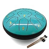MIUYA 6 Inch 11 Note Hand-Tuned Steel Tongue Drum with Soothing Sound, Rain Drum for Outside & Garden, Percussion Instrument for Meditation, Yoga, Relaxation, Gift for Adults & Beginners, Macaron Mint