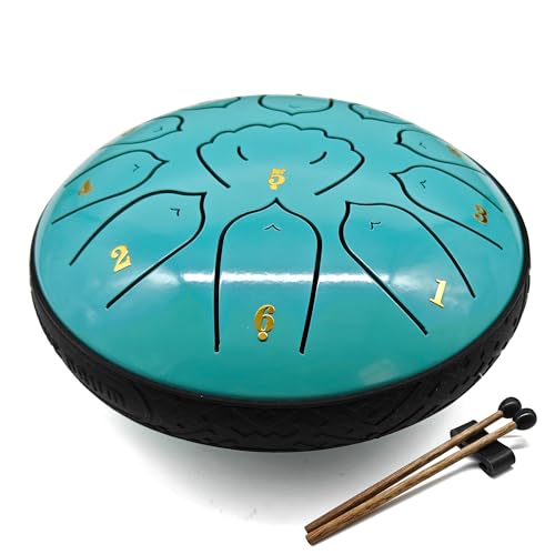 MIUYA 6 Inch 11 Note Hand-Tuned Steel Tongue Drum with Soothing Sound, Rain Drum for Outside & Garden, Percussion Instrument for Meditation, Yoga, Relaxation, Gift for Adults & Beginners, Macaron Mint