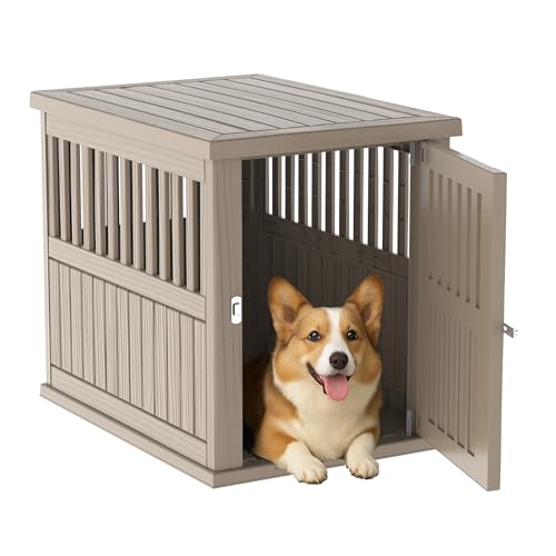 DRATO Resin Dog House & Crate End Table, Medium, Light Brown