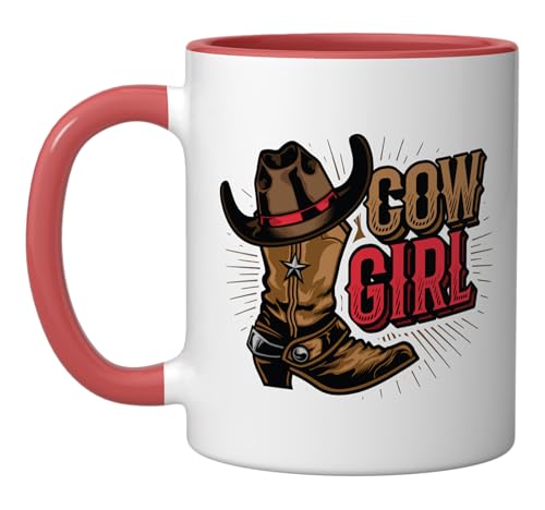 Cowgirl Boots Girls Western Cowgirl Ceramic Mug, Red/White