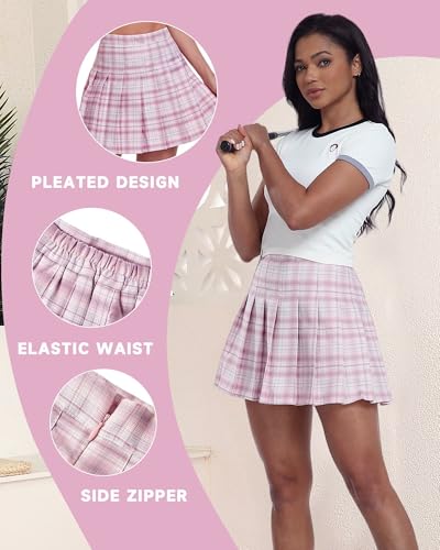 Image of Girls Pleated Skirts Tennis Skirt with Shorts High Waisted Mini Skort | Side Zipper, A-Line Cut,Stretchy Back Elastic Waistband, Athletic Golf Skorts, Uniform, Casual, Festival Outfit