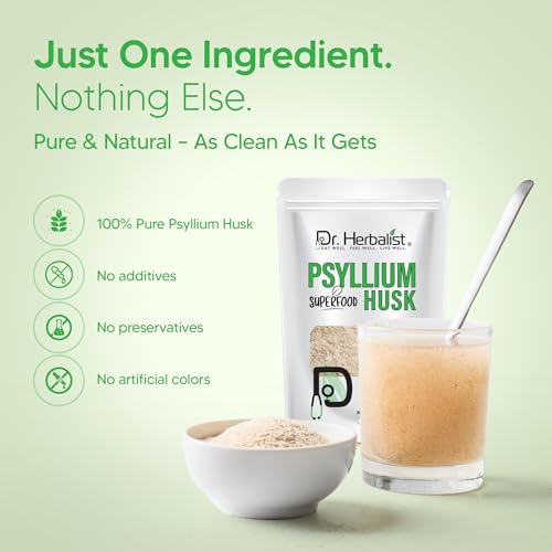 Dr. Herbalist Psyllium Husk Powder 170g (6oz) | Organic Natural Fiber Supplement | Keto-Friendly Isabgol Powder for Digestive Support & Daily Wellness