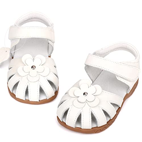 Femizee SHO1504-WT22 Girls Genuine Leather Soft Closed Toe Princess Flat Shoes Summer Sandals(Toddler/Little Kid) White,1504 Cn22 thumb #4