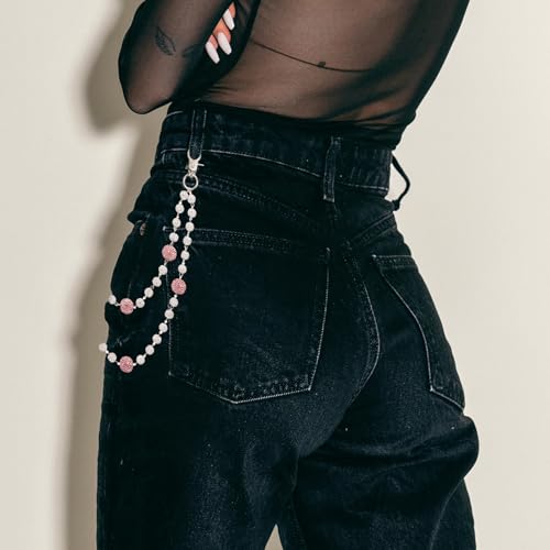 Wallet Chain Pants Chain for Men Biker Jeans Pocket Belt Trousers Loop White Black Disco Rhinestone Diamond Beads Hip Hop Punk Jewelry Gifts Goth Iced Out Accessories for Women Men by SKQIR - Image 3