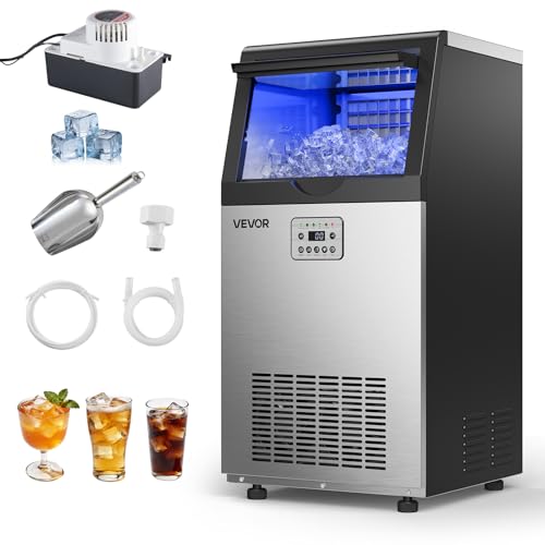 Image of VEVOR Commercial Ice Maker Machine with Pump, 100 lbs /24h with 30 lbs Storage Capacity, Built-in /Freestanding /Under Counter, Stainless Steel Ice Maker with LED Display & Self-Cleaning, for Home Bar