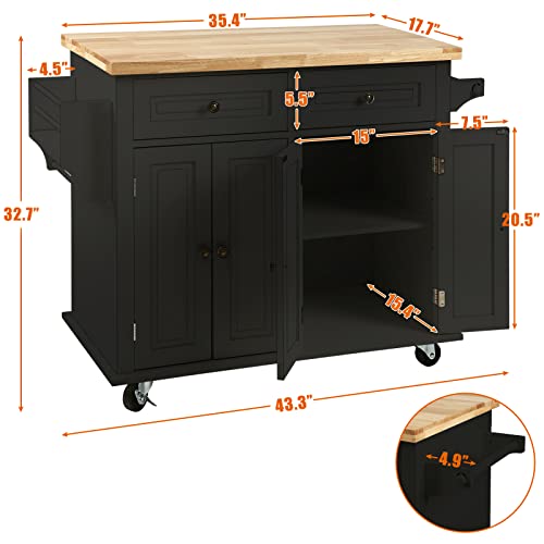 Image of NSdirect Kitchen Island Cart,Kitchen Bar&Serving Cart Rolling on Wheels with Spice Rack Towel Holder Utility Storage Trolley with Storage Drawers for Home Hotel Kitchen Dinning Room(Black)