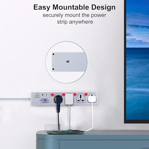 Image of MX Spike Protector Extension Board - 4 Universal Sockets Surge Protector with 5 m Cable, Individual Switches, Safety Shutters & Spike Guard for Home Appliances