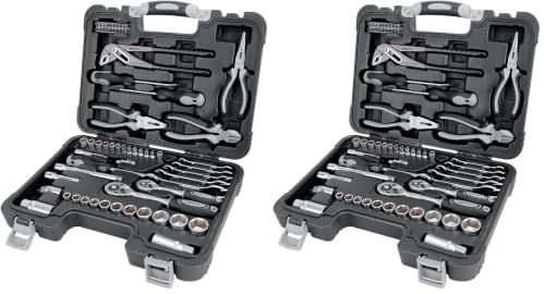 Image of Amazon Basics General Household Home Repair and Mechanic's Hand Tool Kit Set with Storage Case, Portable, Non-Slip Handles, Black, 65 piece (Pack of 2)